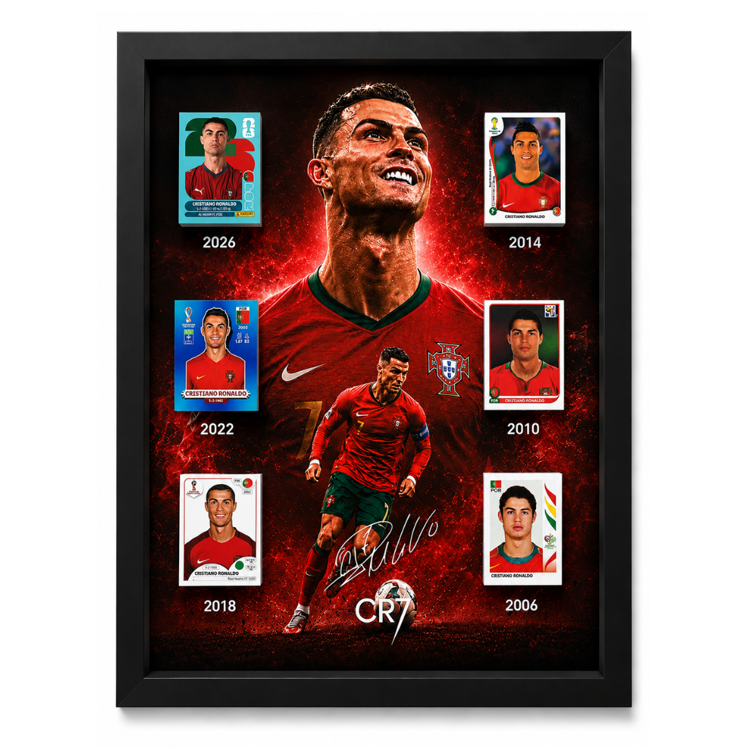 Quadro comemorativo Cristiano Ronaldo edição colecionador moldura preta