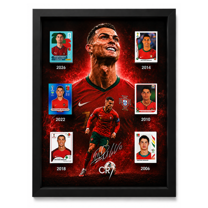 Quadro comemorativo Cristiano Ronaldo edição colecionador moldura preta