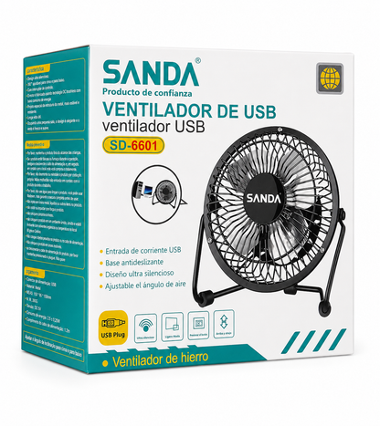 Ventoinha USB silenciosa com estrutura metálica preta